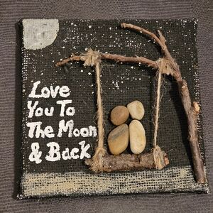 Love You To The Moon & Back - Mixed Media Canvas Art - 6" x 6"